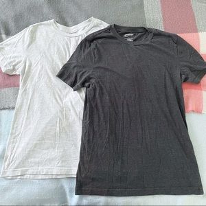 Bundle of 2 Cotton Blend V-Neck T-Shirts in Beige and Dark Gray